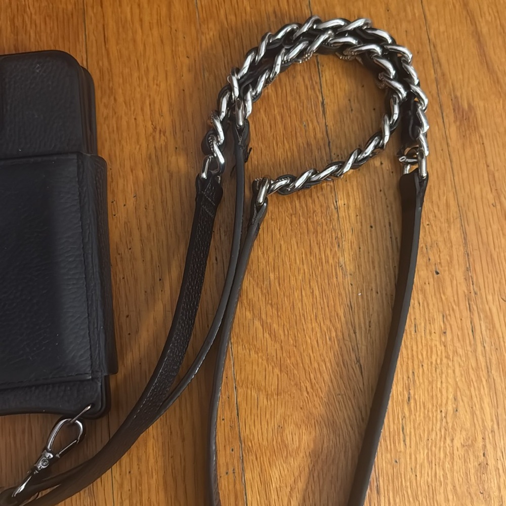 Bandolier Black Leather Phone Crossbody with Silver-Tone Chain Strap - Picture 4 of 5